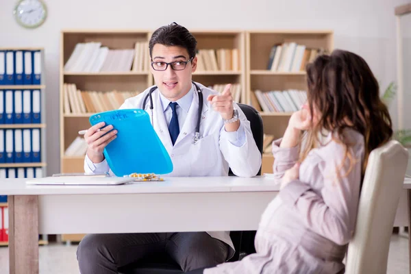 Hamile kadın muayene için doktoru ziyaret ediyor.