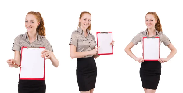 Attractive businesswoman  with binder  isolated on white — Stock Photo, Image