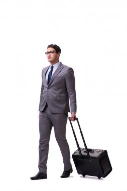 Beyaz izole iş seyahati sırasında genç adam