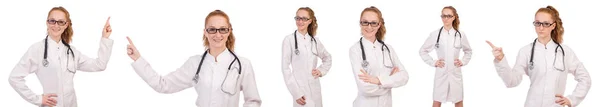 Bella medico femminile con stetoscopio isolato su bianco — Foto Stock