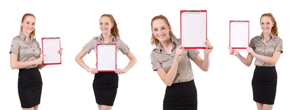 Attractive businesswoman  with binder  isolated on white — Stock Photo, Image