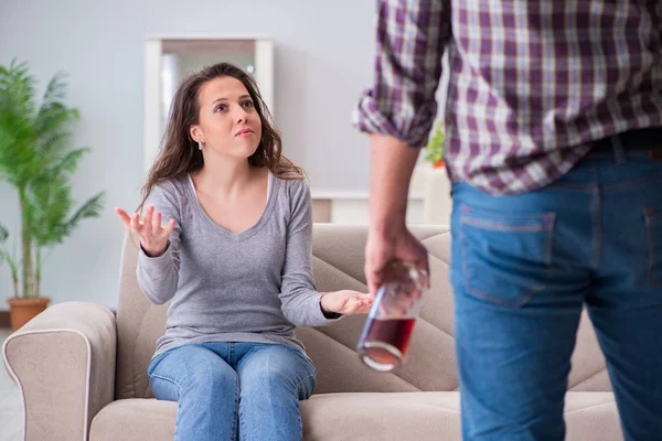 Domestic violence concept in a family argument with drunk alcoho