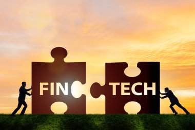 Fintech Finans teknolojileri kavramı puzzle parçaları ile