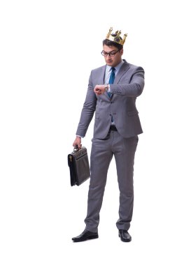 Kral işadamı beyaz arka planda izole edilmiş