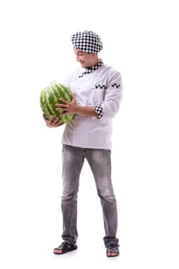 Beyaz karpuzlu genç aşçı.