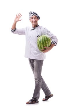 Beyaz karpuzlu genç aşçı.