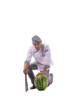 Beyaz karpuzlu genç aşçı.