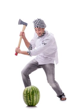 Beyaz karpuzlu genç aşçı.