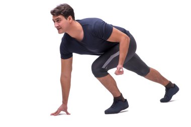 Doping konsepti içinde genç bir adam beyaza izole edilmiş.