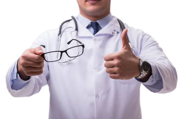 Médico ocular em conceito médico isolado em branco — Fotografia de Stock