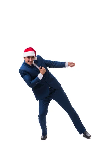 Молодий бізнесмен у капелюсі Санта в різдвяній концепції на білому — стокове фото