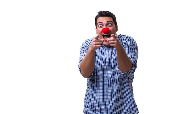 Homme drôle clown isolé sur fond blanc — Photo