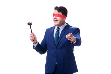 Avukat beyaz izole bir tokmak holding göz bağı ile