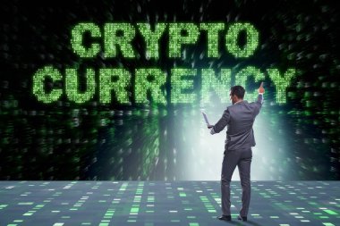 Engelleme zinciri kripto para birimi kavramında iş adamı