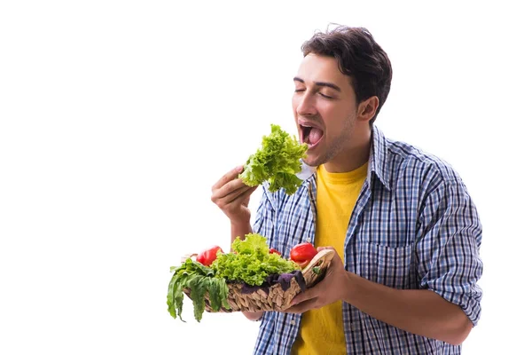 Homme avec panier de fruits et légumes — Photo