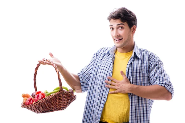 Mannen med korg med frukter och grönsaker — Stockfoto