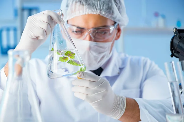 Concepto de biotecnología con científico en laboratorio — Foto de Stock