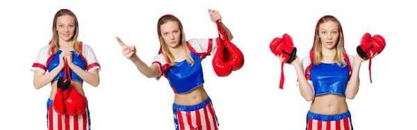 Kvinna boxare isolerad på vit bakgrund — Stockfoto