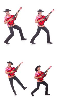 gitar üzerinde beyaz izole olan adam