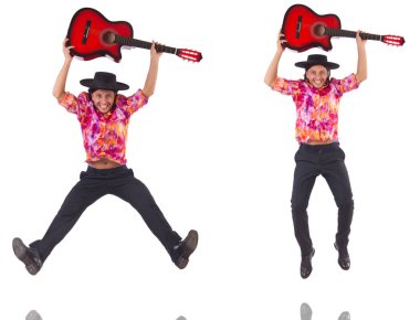 gitar üzerinde beyaz izole olan adam