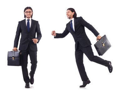 Beyaz arka plan üzerinde acele iş adamı izole