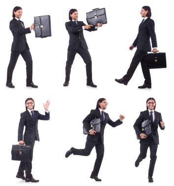 Beyaz arka plan üzerinde acele iş adamı izole