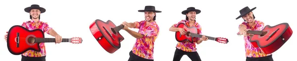 Homem vestindo sombrero com guitarra — Fotografia de Stock