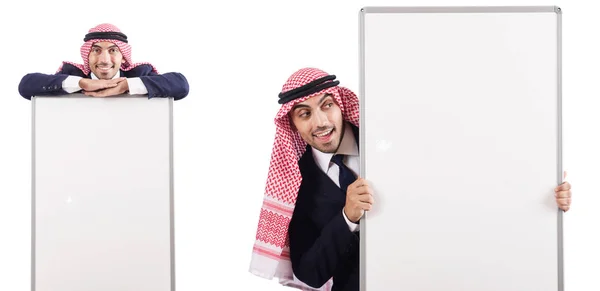 Arabische man met lege board voor bericht — Stockfoto