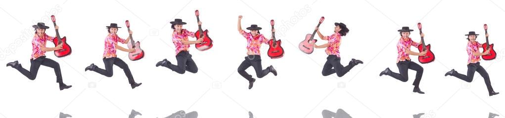 Man with guitar isolated on white