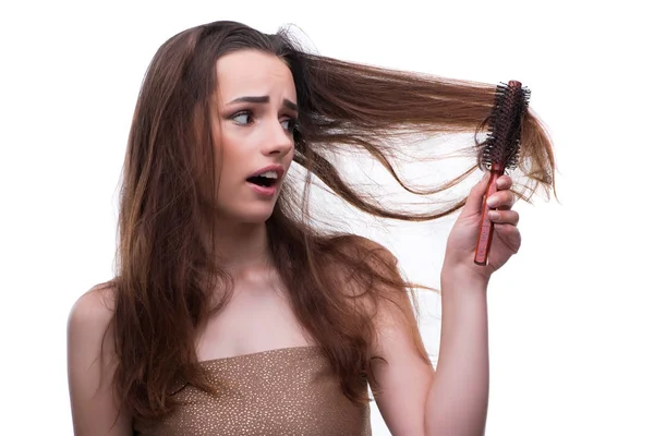 Frau in Schönheitskonzept kämmt Haarausfall — Stockfoto