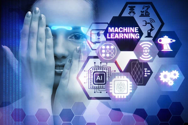 Woman in machine learning concept — Stock Photo, Image