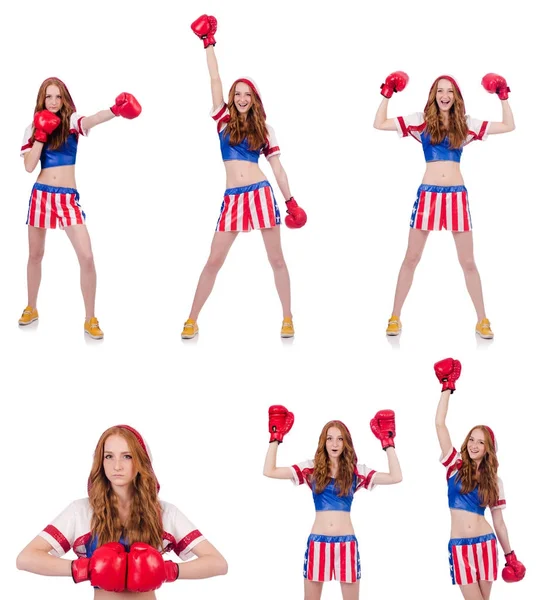 Woman boxer in uniform with US symbols — Stock Photo, Image