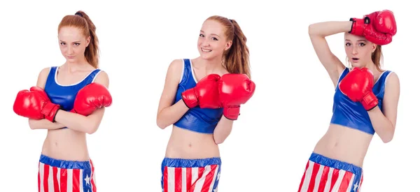 Donna boxer in uniforme con simboli degli Stati Uniti — Foto Stock