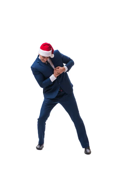 Giovane busnessman indossa cappello di Babbo Natale nel concetto di Natale su bianco — Foto Stock