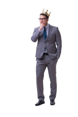 Kral işadamı beyaz arka planda izole edilmiş