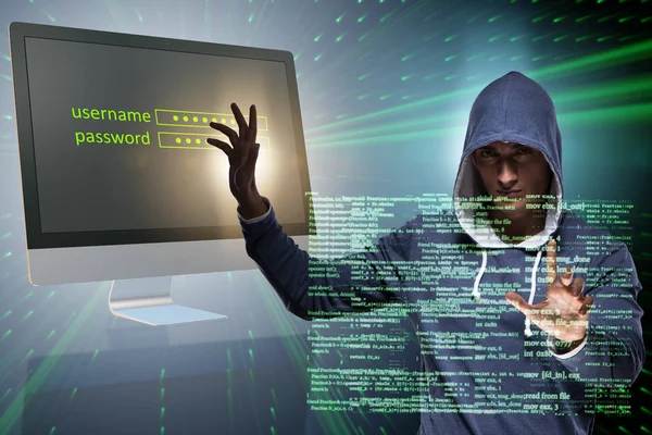 Hooded hacker in data computer security concept