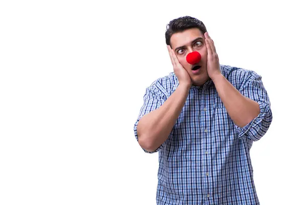 Grappige man clown geïsoleerd op witte achtergrond — Stockfoto