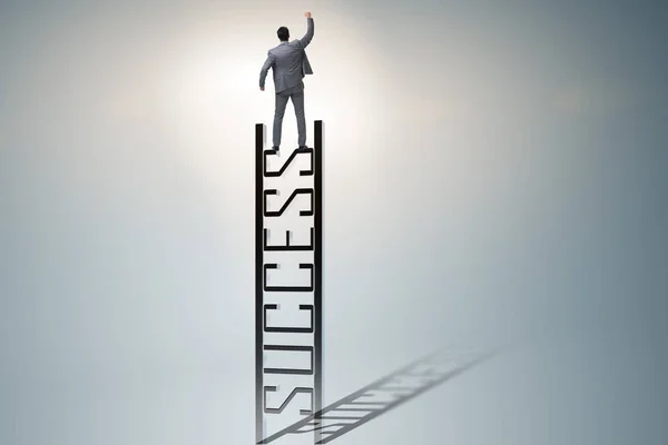 Businessman climbing the career ladder of success