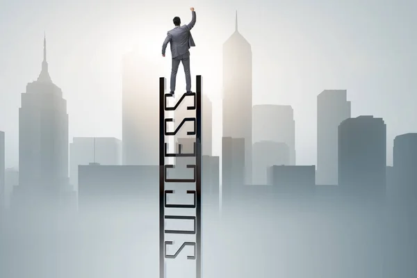 Businessman climbing the career ladder of success