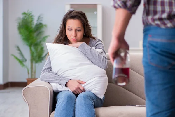 Domestic violence concept in a family argument with drunk alcoho — Stock Photo, Image