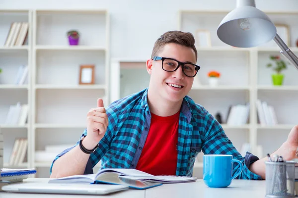 Adolescente joven preparándose para los exámenes que estudian en un escritorio en el interior — Foto de Stock