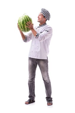 Beyaz karpuzlu genç aşçı.