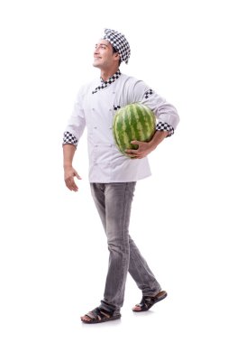 Beyaz karpuzlu genç aşçı.