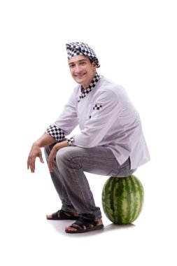 Beyaz karpuzlu genç aşçı.