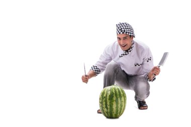 Beyaz karpuzlu genç aşçı.