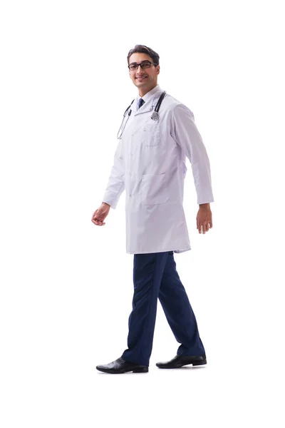 Genç doktor, beyaz sırtında tek başına yürüyor. — Stok fotoğraf