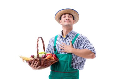 Beyaz arka plan üzerinde izole genç çiftçi