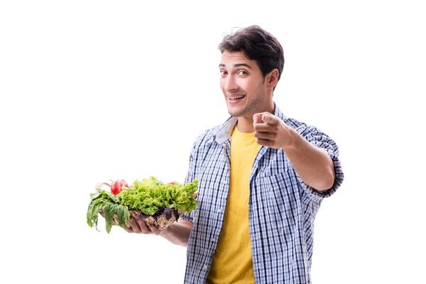 Hombre con cesta de frutas y verduras — Foto de Stock