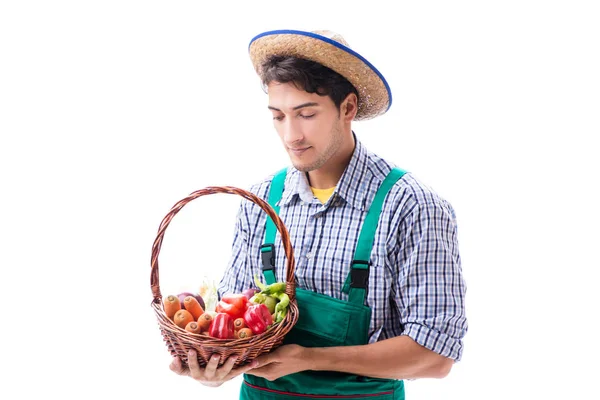 Unga jordbrukare isolerat på den vita bakgrunden — Stockfoto