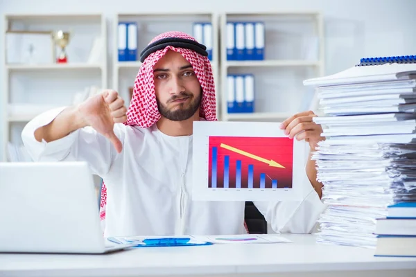 Arabisk affärsman som arbetar på kontoret med pappersarbete med en pi — Stockfoto